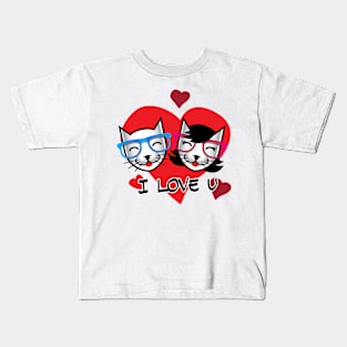 Geek Cats in Love Kids T-Shirt